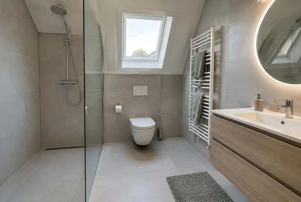 Lekdetectie Amerongen – droge badkamer met inloopdouche na herstel
