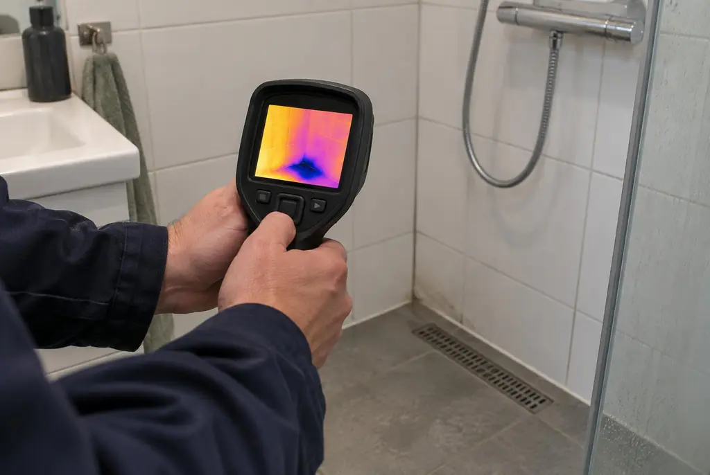 Lekdetectie Amerongen – lekdetectiespecialist met warmtebeeldcamera in een badkamer